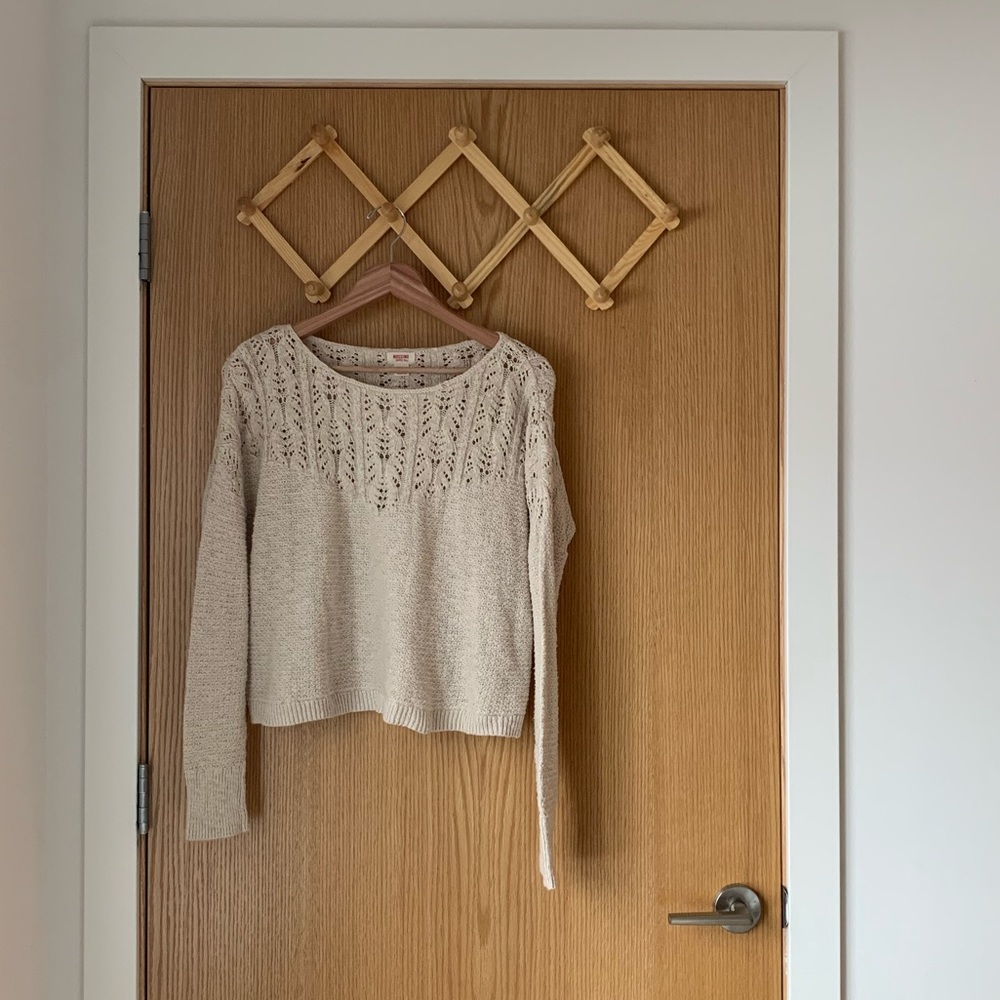 Cream Crochet Top Sweater
